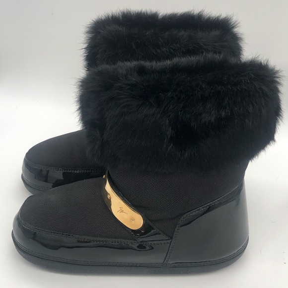 🔥Like-New Men’s Giuseppe Zanotti Moon Boots Faux Fur Black w Gold Accent Winter - Picture 6 of 10